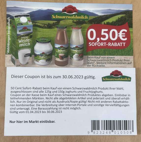 Schwarzwaldmilch Bioland Frische oder Haltbare Bio Milch 3,8%/1,5% für 99 Cent pro 1l-Packung (Angebot + Coupon) [Edeka & Marktkauf Südwest]