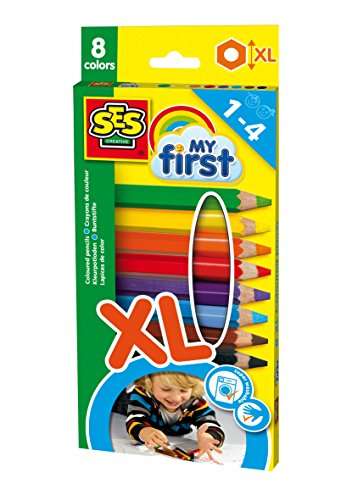 SES Creative 14416 - Farbstifte, 8 schöne helle Farben, Ergonomische Griffe, Starker Druckpunkt, Für Kinder von 1-4 Jahren (Amazon Prime)