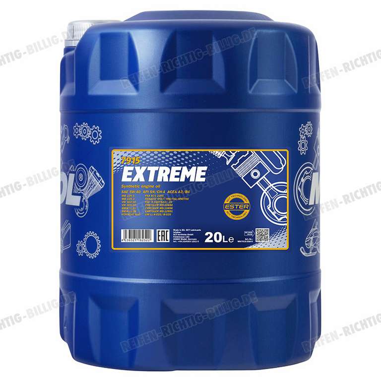 Mannol MN Extreme 5W-40 20 L für 58,34€ inkl. Versand (2,92€ pro Liter) bei reifen-richtig-billig.de