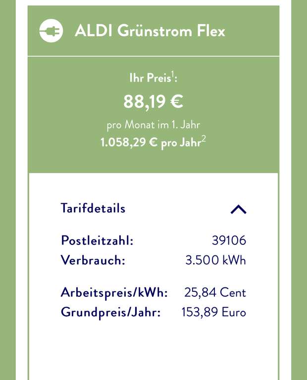 Stromvertrag 25,84 Cent /kWh 39106 z.B. Magdeburg 12 Monate Fixierung ohne Mindestlaufzeit