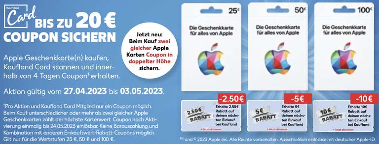 Apple Gift Cards Guthaben bei Kaufland - 10% Coupon zurück
