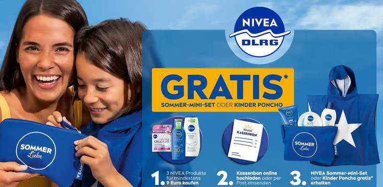 Nivea: GRATIS Sommer Pflege-Set oder Kinder Poncho beim Kauf von Produkten für mind. 9€ | 24.04. - 28.05.