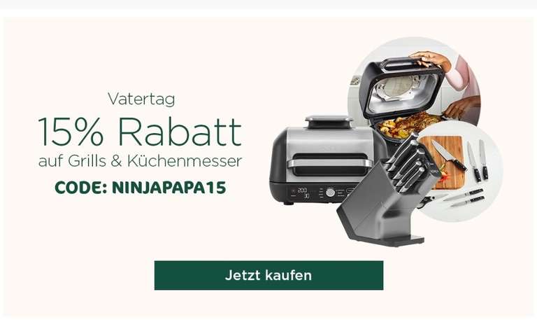 Vatertagsangebote bei NINJA 15% auf Grills und Küchenmesser - beispielsweise Ninja AG551EU oder Ninja AG301EU