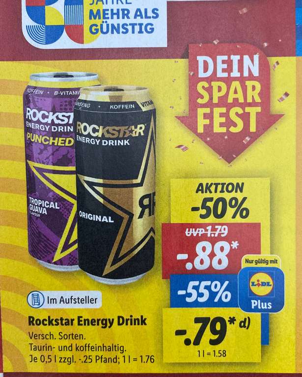 [Lidl] Rockstar Energy Drink, verschiedene Sorten, 0,5l, ab 0,79€