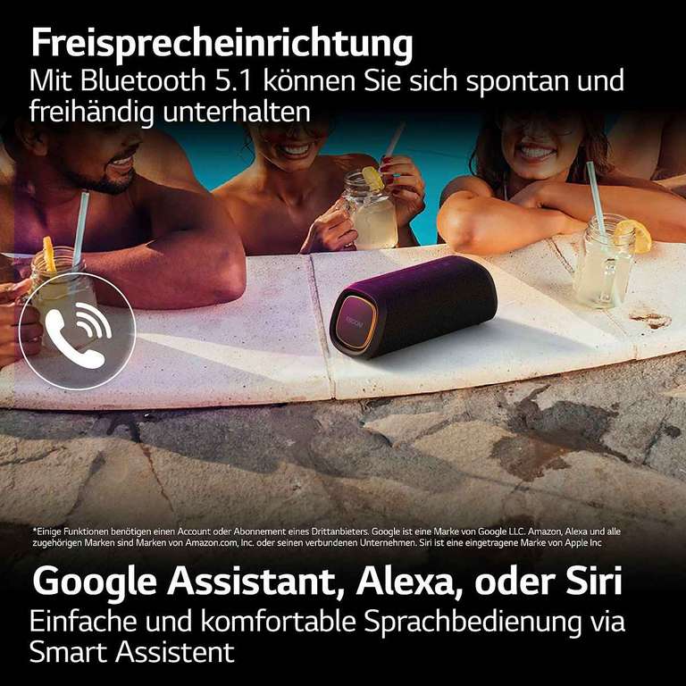 [Otto] - LG XBOOM Go DXG7, tragbarer Bluetooth-Lautsprecher (40 Watt, Google Assistant, Siri, RGB Beleuchtung), Grau