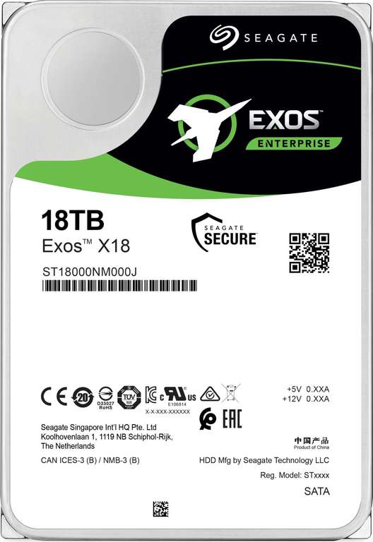 18TB Seagate Exos X X18 ST18000NM000J HDD Festplatte (7.200U/min, 256MB Cache, 3.5" (8.9cm), SATA 6Gb/s, CMR) [13,5 €/TB]