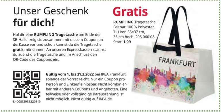 [Ikea Frankfurt] Rumpling Tasche Motiv Frankfurt mit Coupon kostenlos