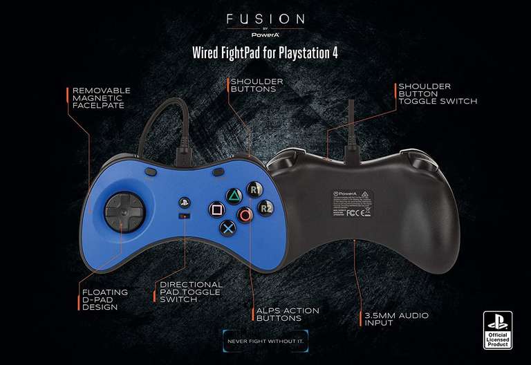 PowerA Fusion Wired FightPad (PS4, 6 Buttons, D-Pad & Schultertasten anpassbar, 3 Frontplatten, 3m Micro-USB-Kabel)