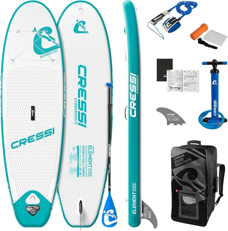 Cressi Isup Abverkauf: Complet Set - Aufblasbares Stand Up Paddle Board Set komplett 10,2", auch 9,2" & 8,2" für 199,99€