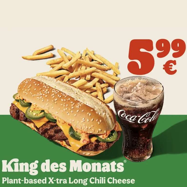 Burger King - King des Monats X-tra Long Chili Cheese Menü (Plant-Based oder Fleisch)