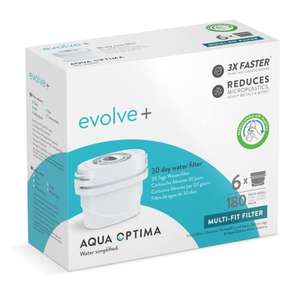 [Prime] Aqua Optima Wasserfilterkartusche, Evolve+ 6er Pack, kompatibel mit Brita Maxtra+ & PerfectFit, 5-stufiges Filtersystem