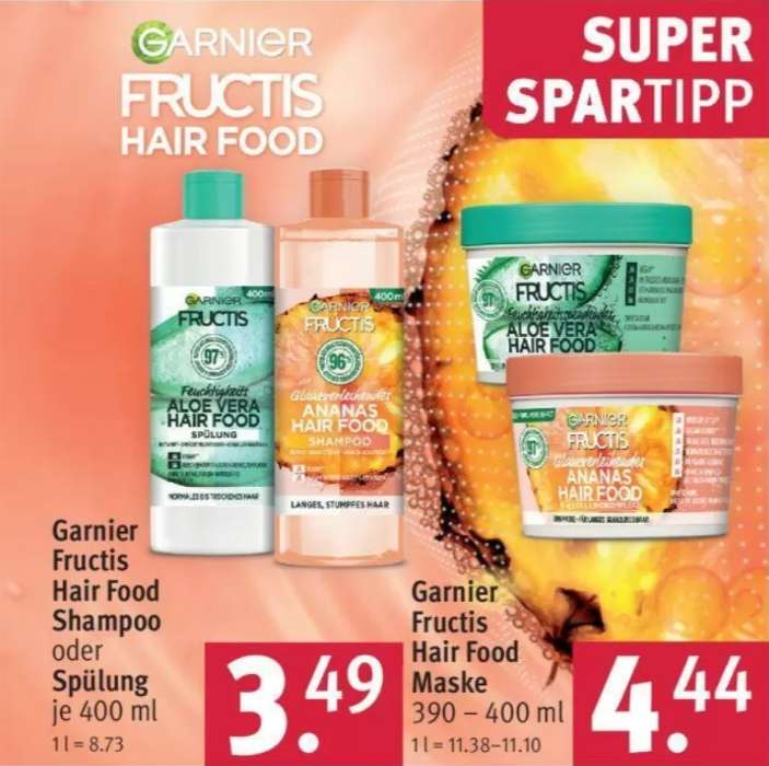 Garnier Fructis Hair Food Maske, Spülung und Maske für 3,49/4,44€