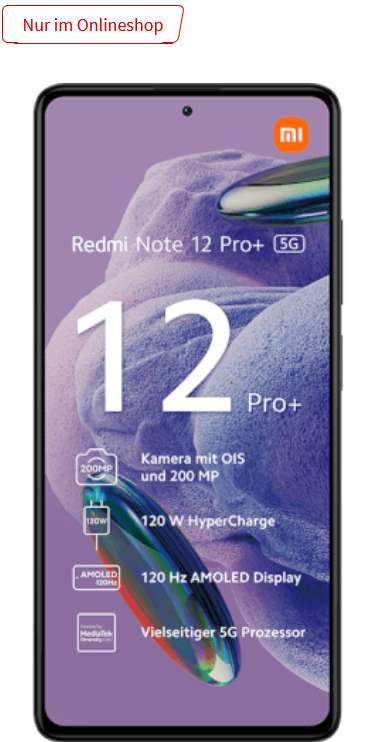 Vodafone Netz: Xiaomi Redmi Note 12 Pro+ 5G 256GB alle Farben im Allnet (SMS Flat) 5GB LTE für 14,99€/Monat, 29€ Zuzahlung