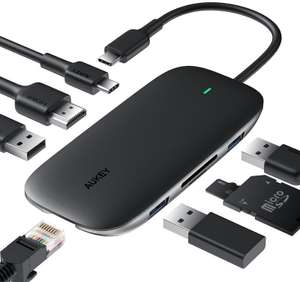 Aukey Unity C71 USB-C Hub 8-in-1 PD 100W, Gbit-Lan, HDMI, 4K 30 Hz, 3x USB 3.0, SD Kartenleser