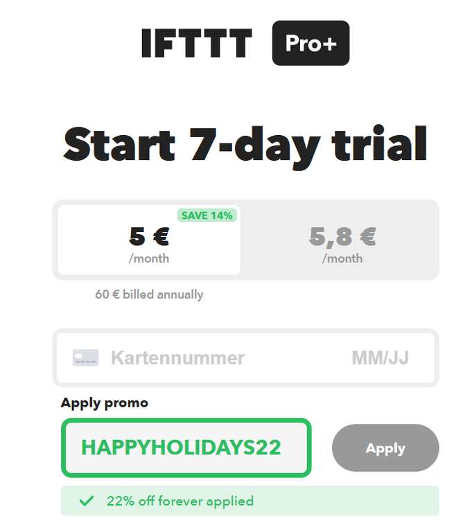 IFTTT Pro+ dauerhaft 22% Rabatt (If This Than That Automatisierungstool) Erster Rabatt ever!