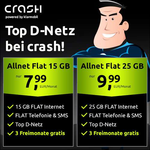 25 GB LTE crash Tarif im Vodafone-Netz für mtl. 9,99€ + 3 Freimonate (50 Mbit/s, Allnet- & SMS-Flat, VoLTE & WLAN Call)