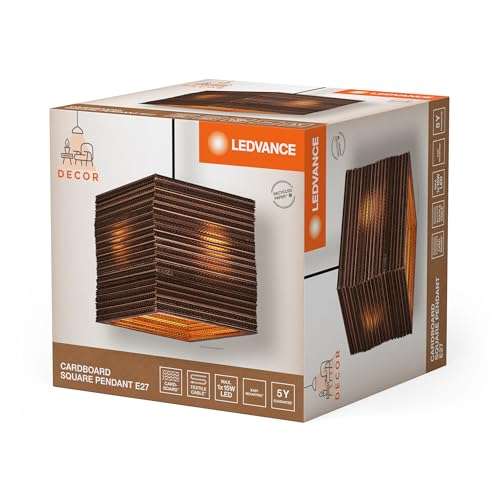 LEDVANCE Pendelleuchte Cardboard Square – 3-flammig, Aus Wellpappe, Braun, 830 Mm, E27, Nachhaltig