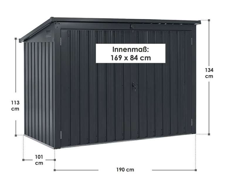 Mülltonnenbox Namur 2 m² Aufbewahrungsbox in grau für 3 Tonnen zwei großen Türen