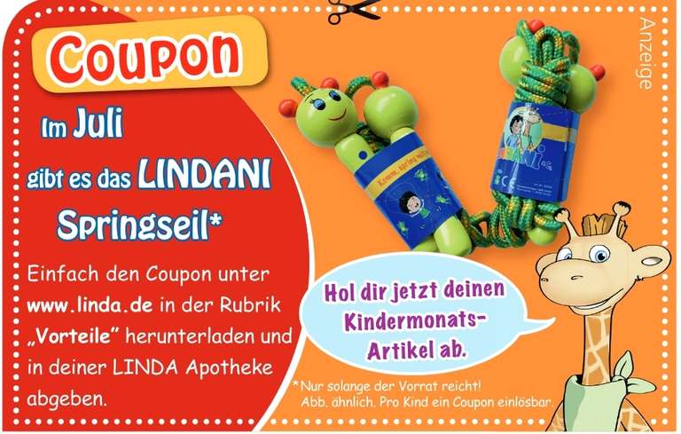 [Linda Apotheken] Lindani-Coupon: gratis Springseil für Kinder im Juli