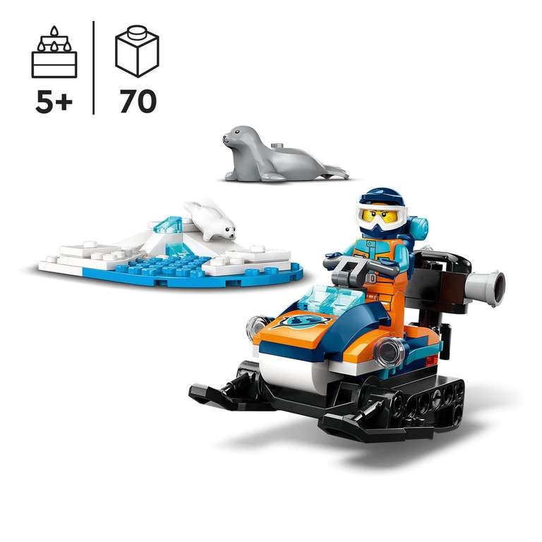 LEGO 60376 City Arktis-Schneemobil, Konstruktionsspielzeug-Set mit 3 Tier-Figuren und einer Explorer-Minifigur (Prime/Otto flat)