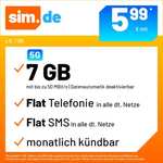 sim.de / handyvertrag.de | 17 GB 5G LTE +Allnet+SMS-Flat+VoLTE&WLAN Call für 7,99€ / nur 6,15€ Anschlussgebühr | 5GB - 4,99€ | 7GB - 5,99€