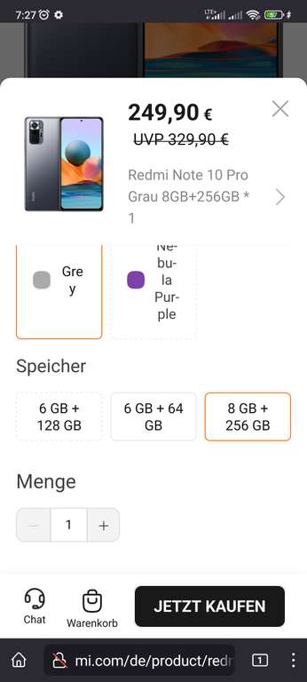 Xiaomi Redmi Note 10 Pro GREY 8/256GB (239,99€)