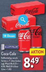 Aldi Nord: Coca-Cola 'classic oder zero' 18 Dosen mit 0,33l Inhalt/ Einzeldose rund 47Cent/ ab 13.05.