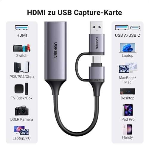 [Prime] UGREEN Video Capture Karte 4K HDMI auf USB C/A