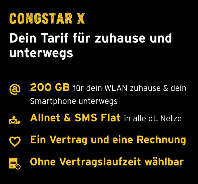 [CB] Congstar X mit 5G 200GB + Allnet/SMS Flat für 40€/Monat