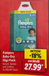 Pampers Baby-Dry Giga Pack Versch. Sorten und Größen. Je 108/84 Stück [Lidl]