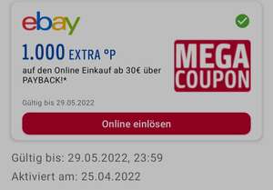 Pers. 1.000 Extra Punkte (33%) Cashback bei eBay, Lieferando, H&M, Douglas ..