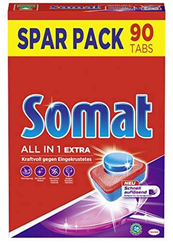 [PRIME/Sparabo] Somat All in 1 Extra Spülmaschinen Tabs, 90 Tabs, Geschirrspül Tabs für extra kraftvolle Reinigung und Edelstahlglanz