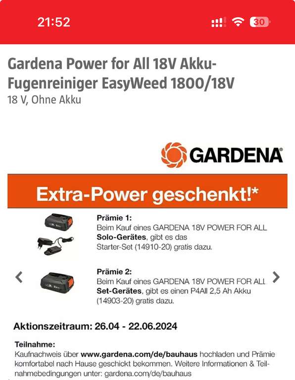 Gardena Power for All 18V Akku-Fugenreiniger EasyWeed 1800/18V - (Bauhaus TPG)