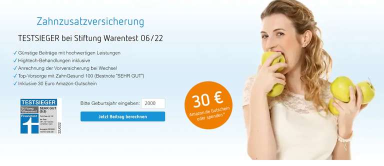Bei GMX: 6000 WEB.CENT + 30€ Amazon Gutschein für Zahnzusatzversicherung von Münchener Verein