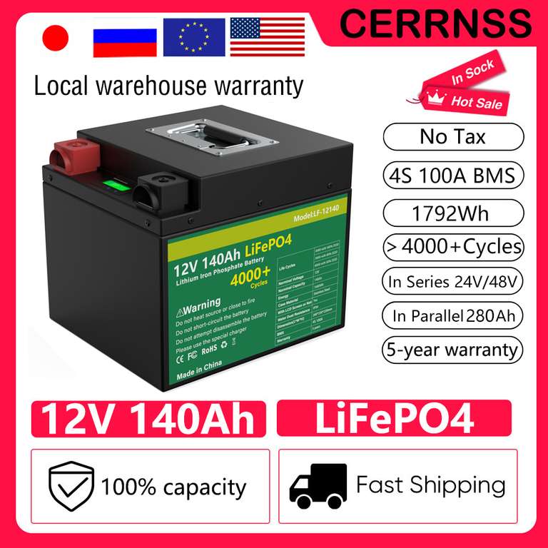 12V 140AH LiFePO4 Batterie inklusive Steuer