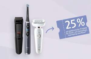 25 % Preisvorteil auf elektronische Produkte für Mund- und Zahnpflege, Haarstyling und Rasur