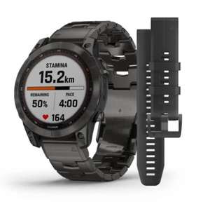 FĒNIX 7 SAPPHIRE SOLAR Titan Touchscreen Smartwatch mit DLC Titanarmband + zusätzlichem, schwarzen Silikonarmband