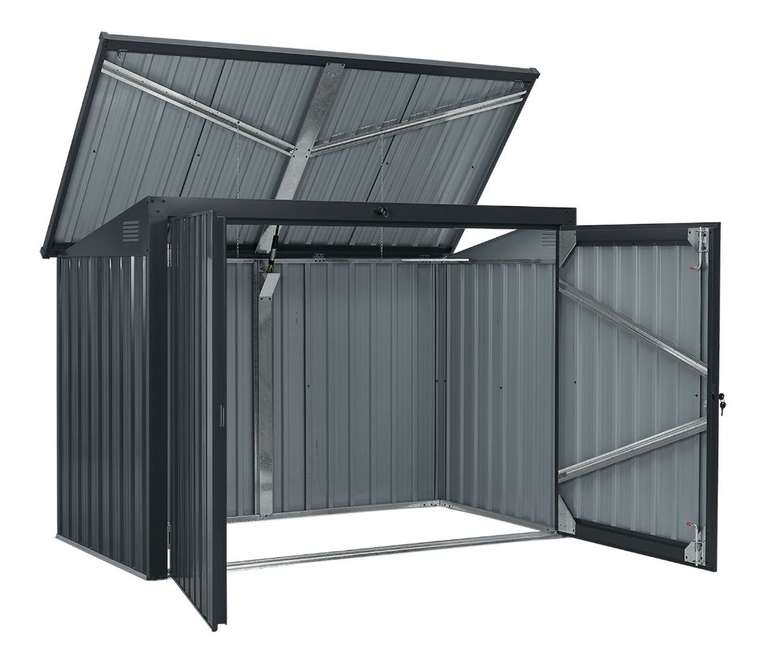 Mülltonnenbox Namur 2 m² Aufbewahrungsbox in grau für 3 Tonnen zwei großen Türen