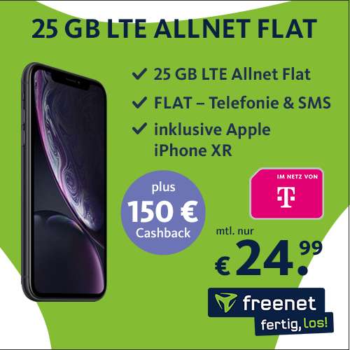 [Telekom-Netz] iPhone XR oder 11 refurbished & Telekom freenet mit 25GB + Allnet für 24,99€ mtl. + 39,95€ ZZ | nach Verkauf eff. 1,04€ mtl.