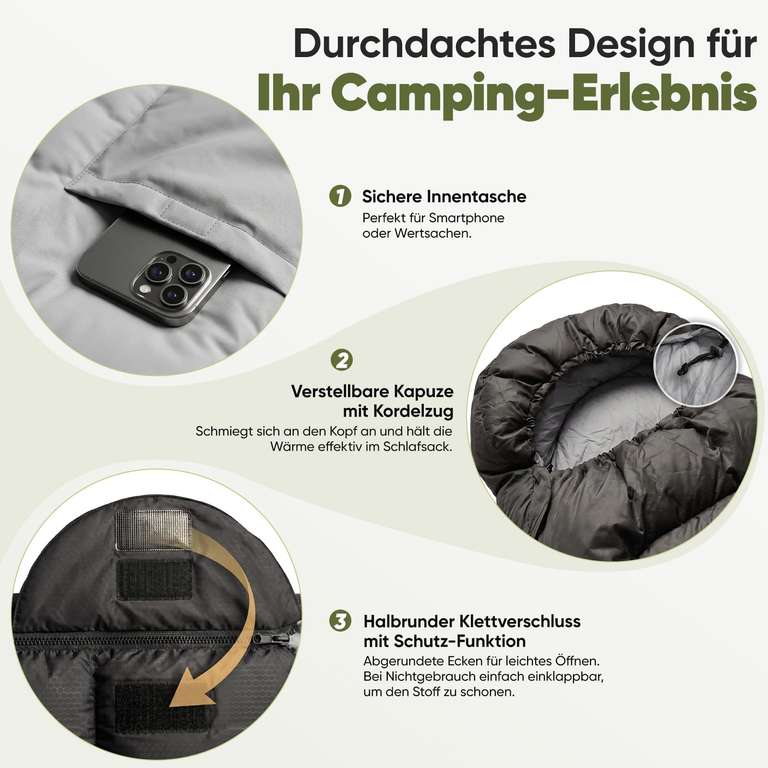 Sekey Schlafsack 220x80 cm – 3-Jahreszeiten 2-in-1 Decke, 10–20 °C, Anti-Klemm, 1,45 kg, Camping & Outdoor bei Amazon