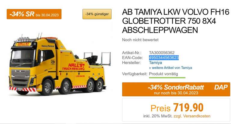 Tamiya 56362 Volvo FH16 Abschlepper 8x4 Bausatz 1:14 - RC-Auto, Truck, LKW