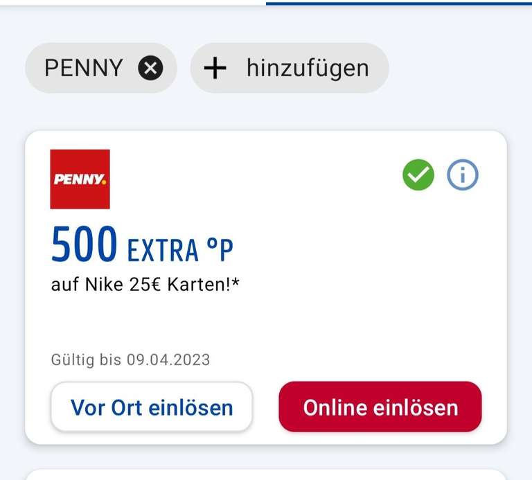 [Penny/Payback] 500 Extra - Punkte auf Nike 25€ Geschenkkarten