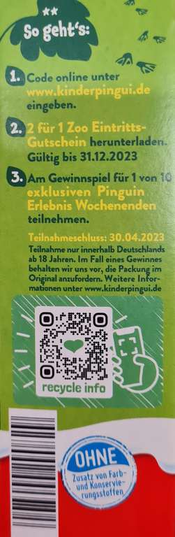 Kinder Pingui Aktionsprodukt kaufen und ein 2 für 1 Zoo Ticket erhalten (+Gewinnchance)