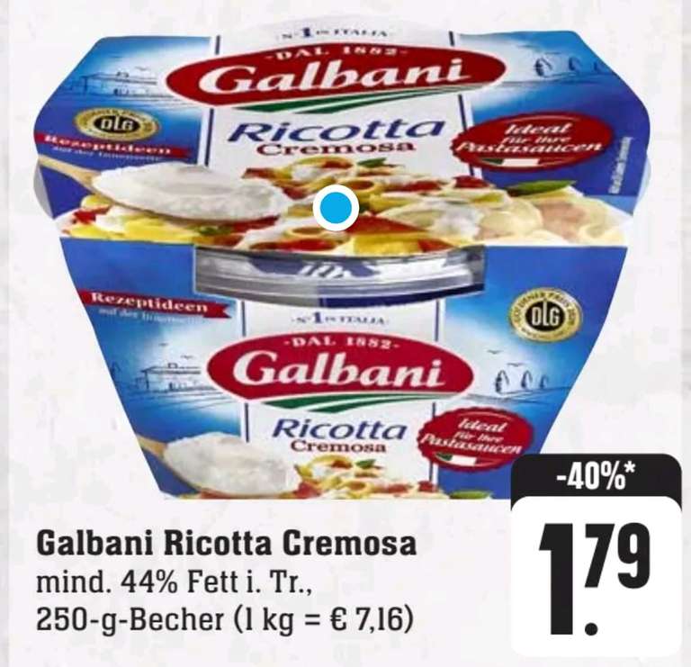 Galbani Ricotta orig. ital. Molkeneiweißkäse für 1,29 € je 250-g-Becher (Angebot + Coupon) [Edeka Südwest]