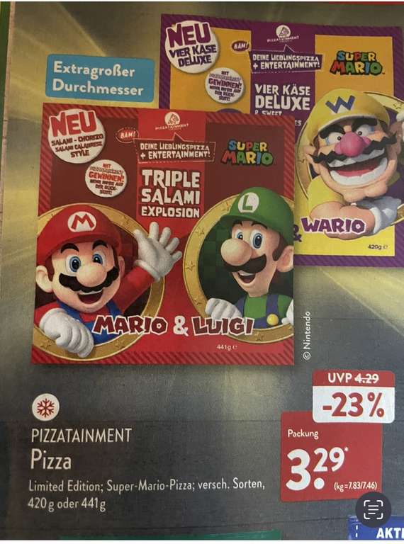 [Aldi Nord] Super Mario Pizza Triple Salami u. Vier Käse