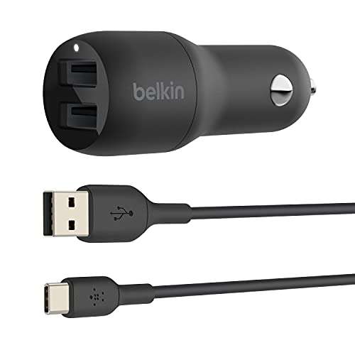 Belkin Boost Charge USB-Kfz-Ladegerät, 24 W, mit 2 Anschlüssen und USB-A/USB-C-Kabel - Prime