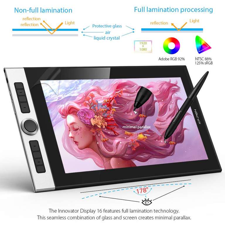 XPPen Innovator 16 Grafiktablett mit Display, Zeichentablett als Mausersatz, Grafiktablett für Bildbearbeitung