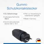 [Prime] as - Schwabe Gummi-Stecker 230 V / 16 A, mit doppeltem Schutzkontakt für den Außenbereich, IP 44 – Made in Germany, Schwarz I 60410