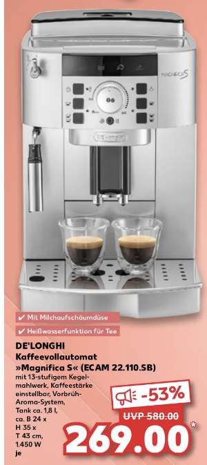 [Kaufland] Kaffeevollautmat De'Longhi Magnifica S ECAM 22.110.SB Silber