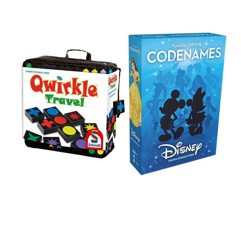 kleiner Brettspiele Sammeldeal, z.B. Schmidt Spiele Qwirkle Travel oder Asmodee Codenames Disney für je 9,99€ [Alternate & Amazon Prime]